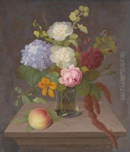 Stillleben Mit Blumenstrauss Und Pfirsich by Johannes Ludwig Camradt
