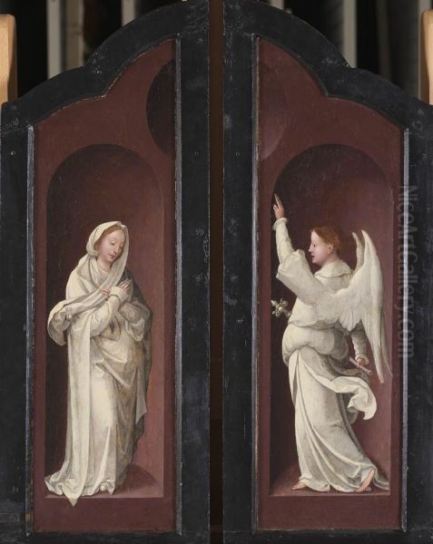 Twee retabelluiken met Presentatie in de tempel en Aanbidding van de herders (binnenzijde) en Annunciatie (buitenzijde) - view 1