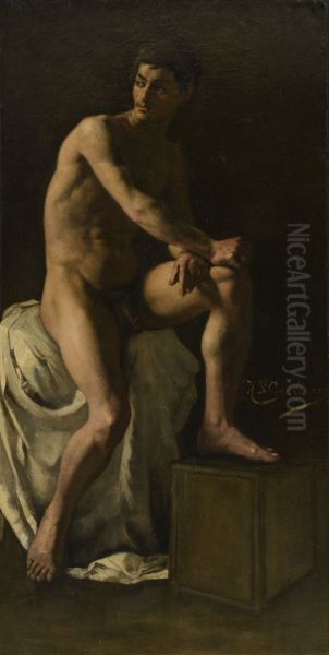 Portret van een zittende naakte man - view 1