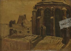Buitenzijde van het koor der voormalige Dominikanerkerk te Maastricht vanuit het oosten gezien