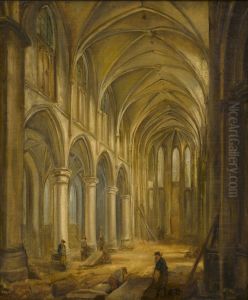 Interieur Sint-Nicolaaskerk tijdens de afbraak in 1838