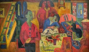 Interieur mit Maler by Ernst Ludwig Kirchner