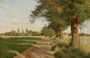 Landscape with a track and farms. by Ludvig Kabell