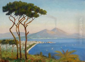 View of the Gulf of Naples, with Vesuvius in the background. by Mogens Ege