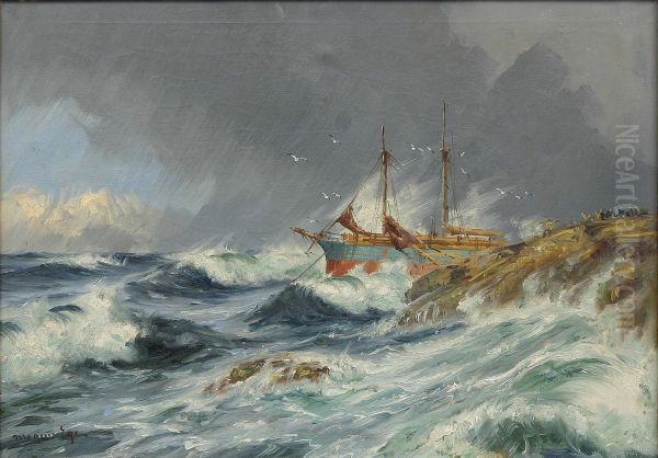 A foundered ship on a stormy coast. - view 1