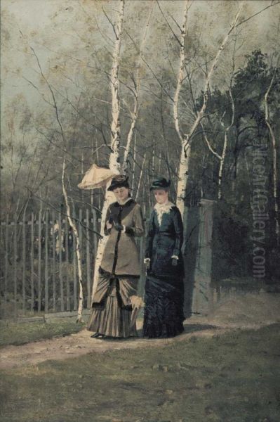 Eva Sars spaserende i Slottsparken med en venninne - view 1