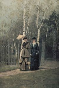 Eva Sars spaserende i Slottsparken med en venninne Eva Sars spaserende i Slottsparken med en venninne