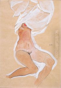 Sitzender Madchenakt mit Hemd uber dem Kopf by Egon Schiele