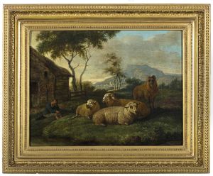 Schapen met herdersjongen, Herder met schapen in landschap, by Albarta ten Oever