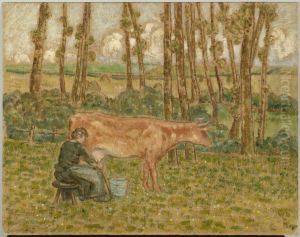 Landschap met koeienmelkster. by William Degouve de Nuncques