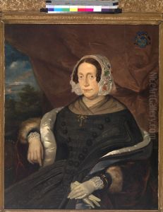 Portret van mevrouw A.M. IJzendoorn-Imans. by Petrus Theodorus Van Wijngaerdt