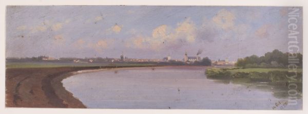 Gezicht op Gouda van de zijde van het Jaagpad. - view 1