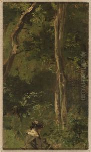 Dame in het bos. by Jacob Maris