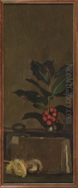 Stilleven (met boek, hulst en takken). - view 1