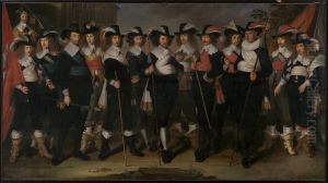 De officieren van de vier Goudse schuttersvendels, onder leiding van kolonel Herman Herbertsz.