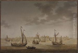 Gezicht op Gouda vanaf de IJssel. by Christoffel Pierson