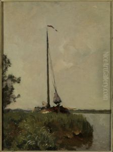 Landschap met schuit. by Willem Bastiaan Tholen