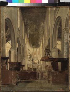 Het interieur van de St. Jan te Gouda, gezien naar het koor. by Gijsbert Johannes Verspuy