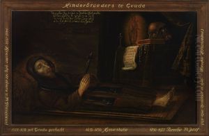 Portret van pater Gregorius Simpernel op zijn doodsbed.