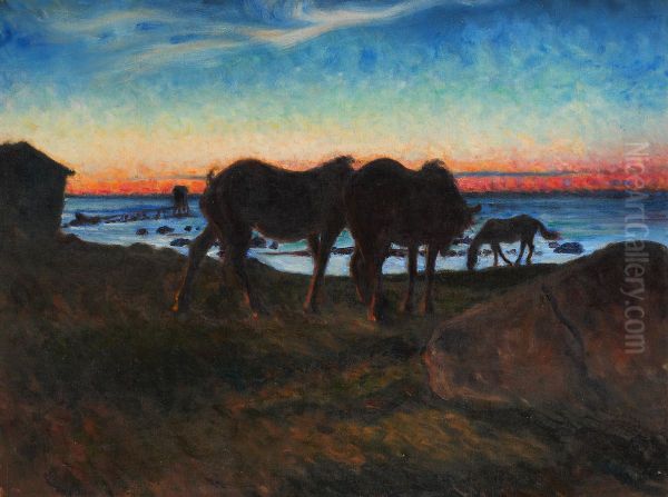 Horses at sunset - view 1