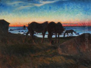 Horses at sunset by Nils Kreuger