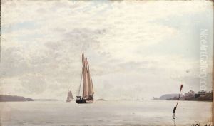 Seascape with sailing ships in a fiord Seascape with sailing ships in a fiord