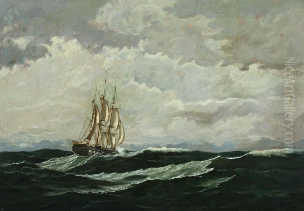Seascape with warship in high seas - view 1