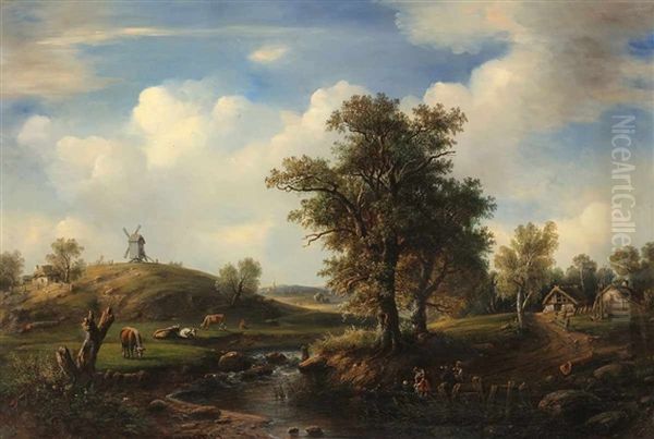 Idyllische Flusslandschaft mit Hofen - view 1