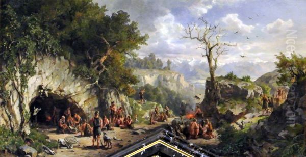 Idealbild aus der Steinzeit - Hohlenbewohner. - view 1