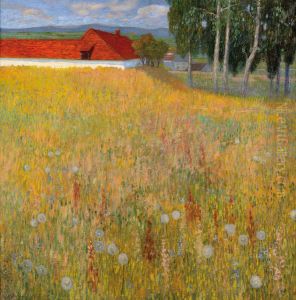 A meadow landscape with a farm A meadow landscape with a farm