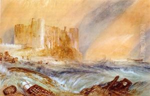 the welsh Laugharne Castle during a storm