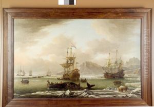 Walvisvangst in een baai in de Noordelijke IJszee by Abraham Storck