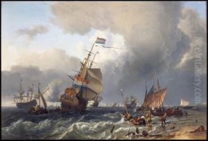 Terugkomst van de Hollandia in het Landsdiep bij Huisduinen by Ludolf Backhuysen II