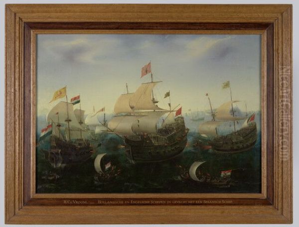 Hollandse en Engelse schepen in gevecht met een Spaans schip - view 1