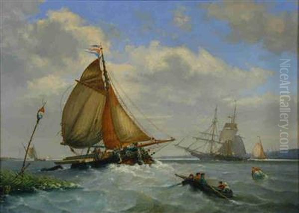 Een tjalk geladen met houten balken op de rede van Dordrecht - view 1