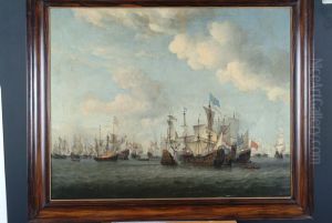 Scheepsgevecht tussen Hollandse en Franse koopvaardijschepen by Willem van de Velde the Younger