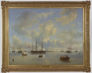 Bezoek van koning Willem II aan het eskader onder bevel van prins Hendrik by Petrus Johannes Schotel