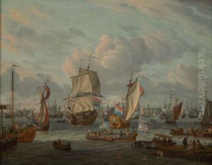 Scheepvaart op het IJ te Amsterdam by Abraham Storck