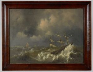 Het fregatschip Zr.Ms. Rotterdam ter hoogte van Texel een storm afrijdende by Govert Van Emmerik