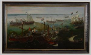 The battle at Sluis, with Dutch and Spanish galleys, May 26th, 1603 by Hendrick Cornelisz Vroom