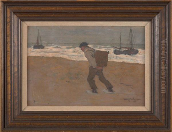 Mosselvisser op het strand - view 1