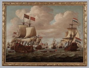 Ontmoeting tussen de Nederlandse en Engelse vloot met de Prince en de Gouden Leeuw Ontmoeting tussen de Nederlandse en Engelse vloot met de Prince en de Gouden Leeuw
