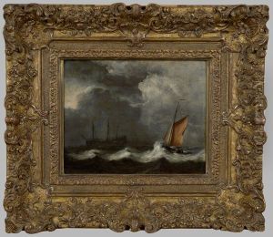 Schepen in een sterke wind onder een donkere lucht