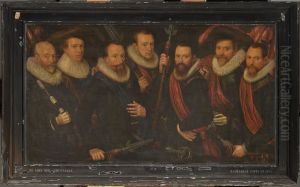 Officieren en vaandeldragers van de Oude Schutterij by Zacharias Paulusz