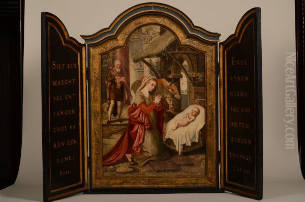 Houten triptiek met 'De geboorte van Christus' - view 1
