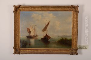 Zeegezicht met vaartuigen bij zomer by Jan Cornelis Hofman