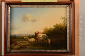 Landschap met herder en vee bij een plas by Pieter Plas