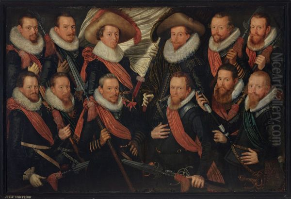 Officieren en vaandeldragers van de Jonge Schutterij - view 1