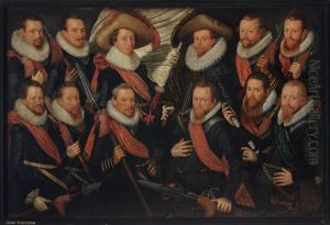 Officieren en vaandeldragers van de Jonge Schutterij by Zacharias Paulusz