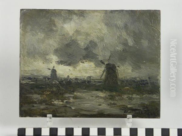 Landschap met molens aan een plas. - view 1